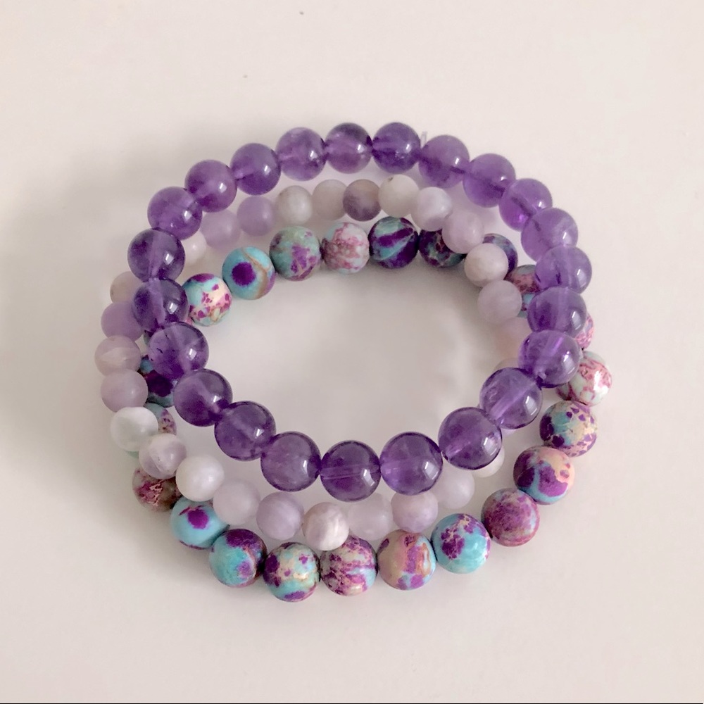 Amethyst and Jasper Bracelet Set